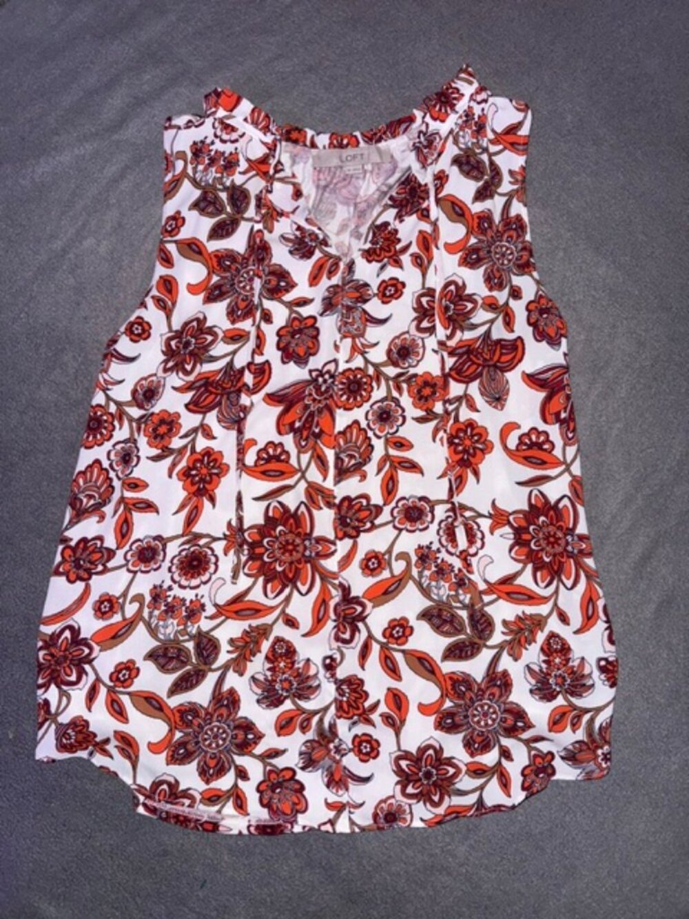 LOFT Women’s Sleeveless Floral Blouse XS White Red Orange Print Lightweight Top